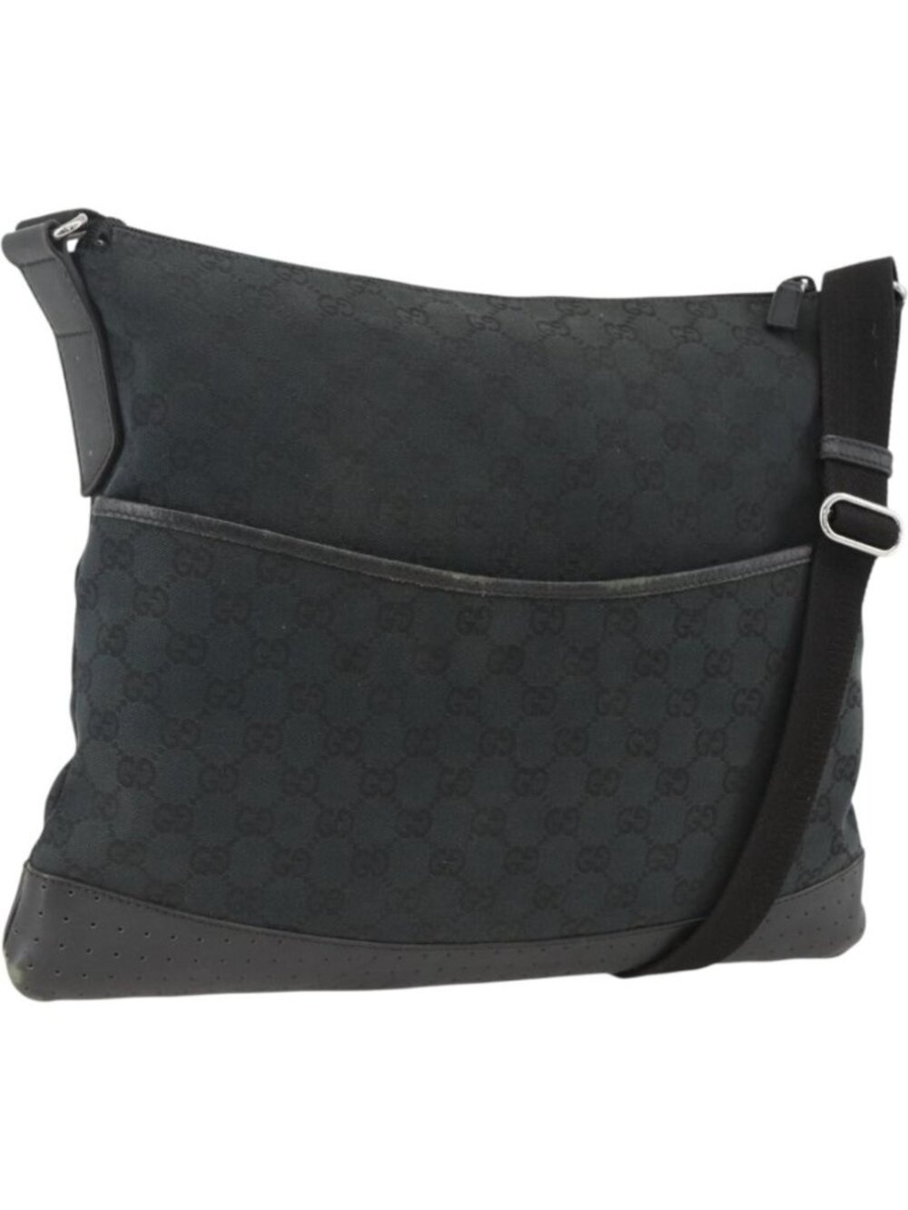 GUCCI GG Canvas Shoulder Bag Black Silver 145856
